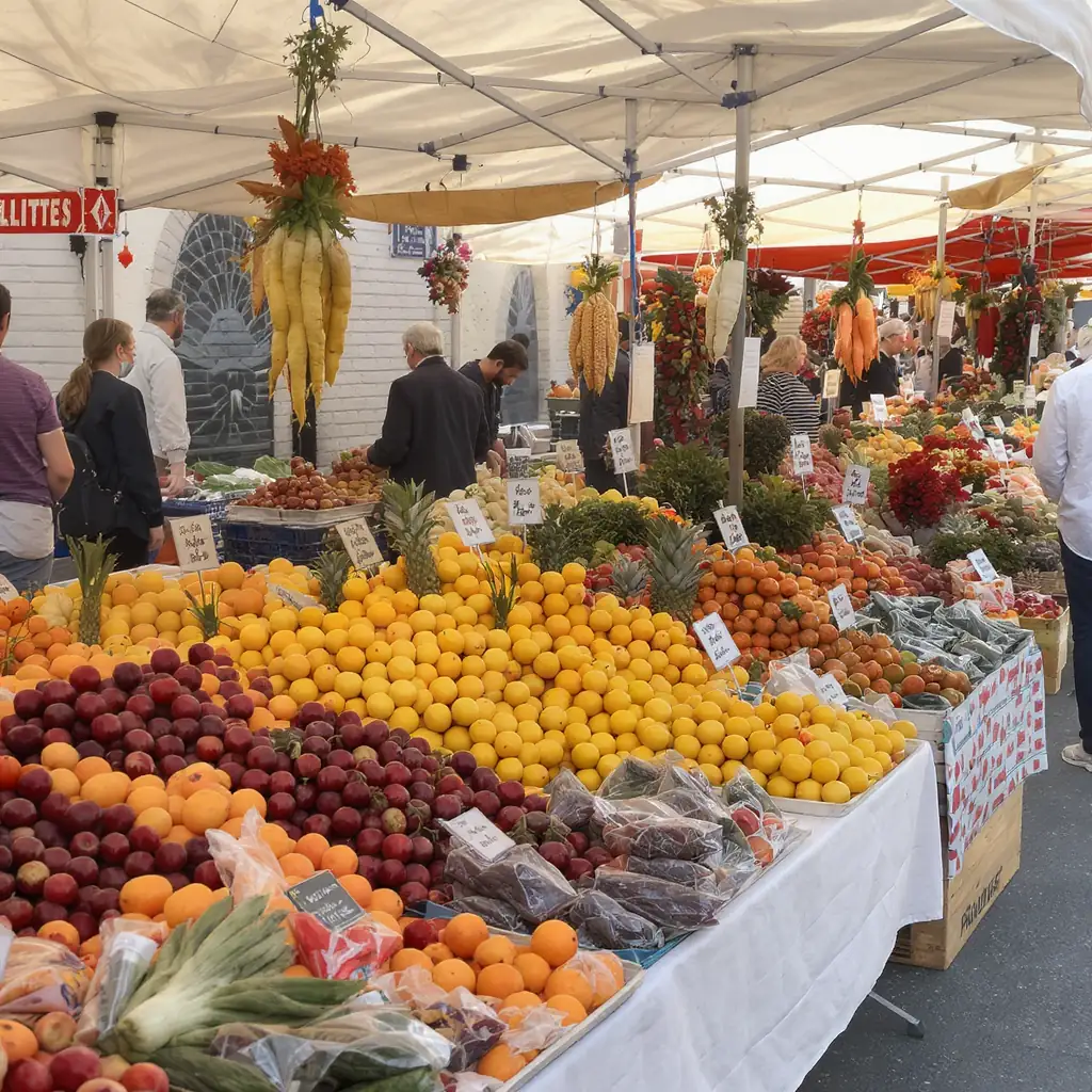 jul - Mettre en avant l'atmosphère dynamique et gourmande des marchés estivaux en France.
